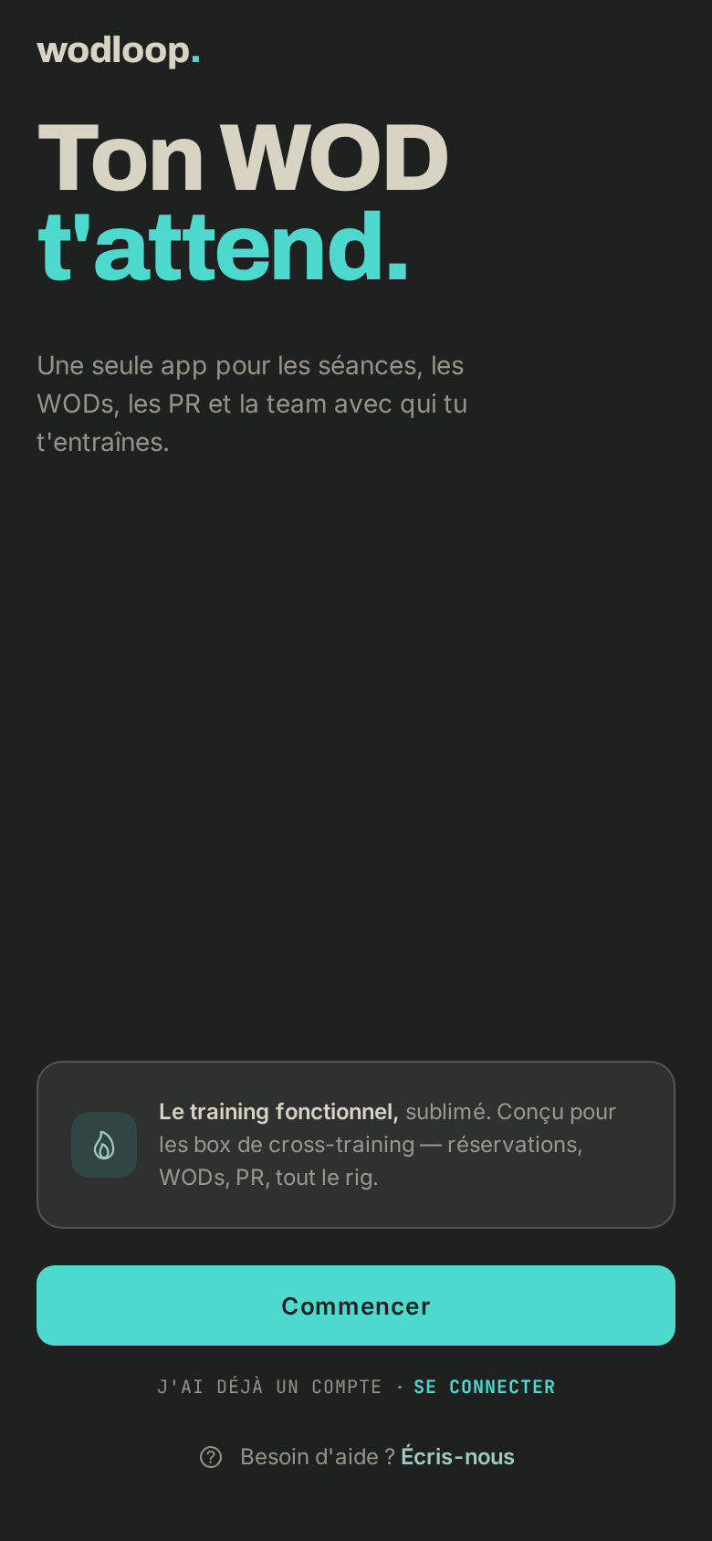 L'écran d'accueil de l'application