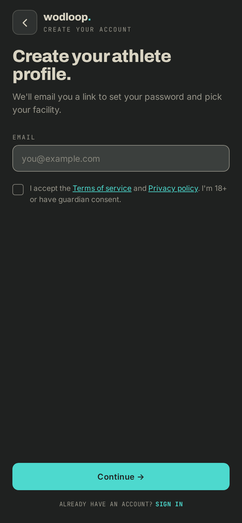 Creating your account with your email