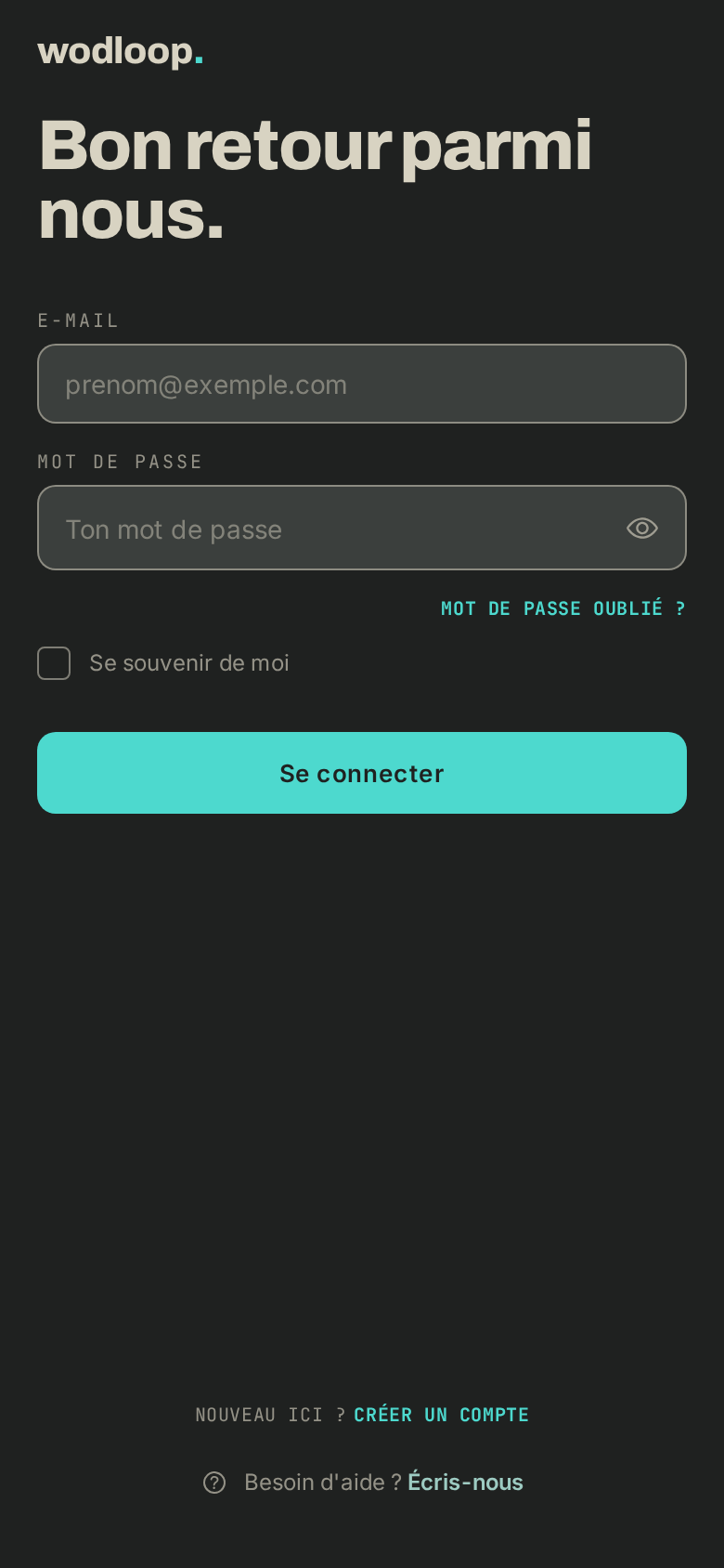 L'écran de connexion