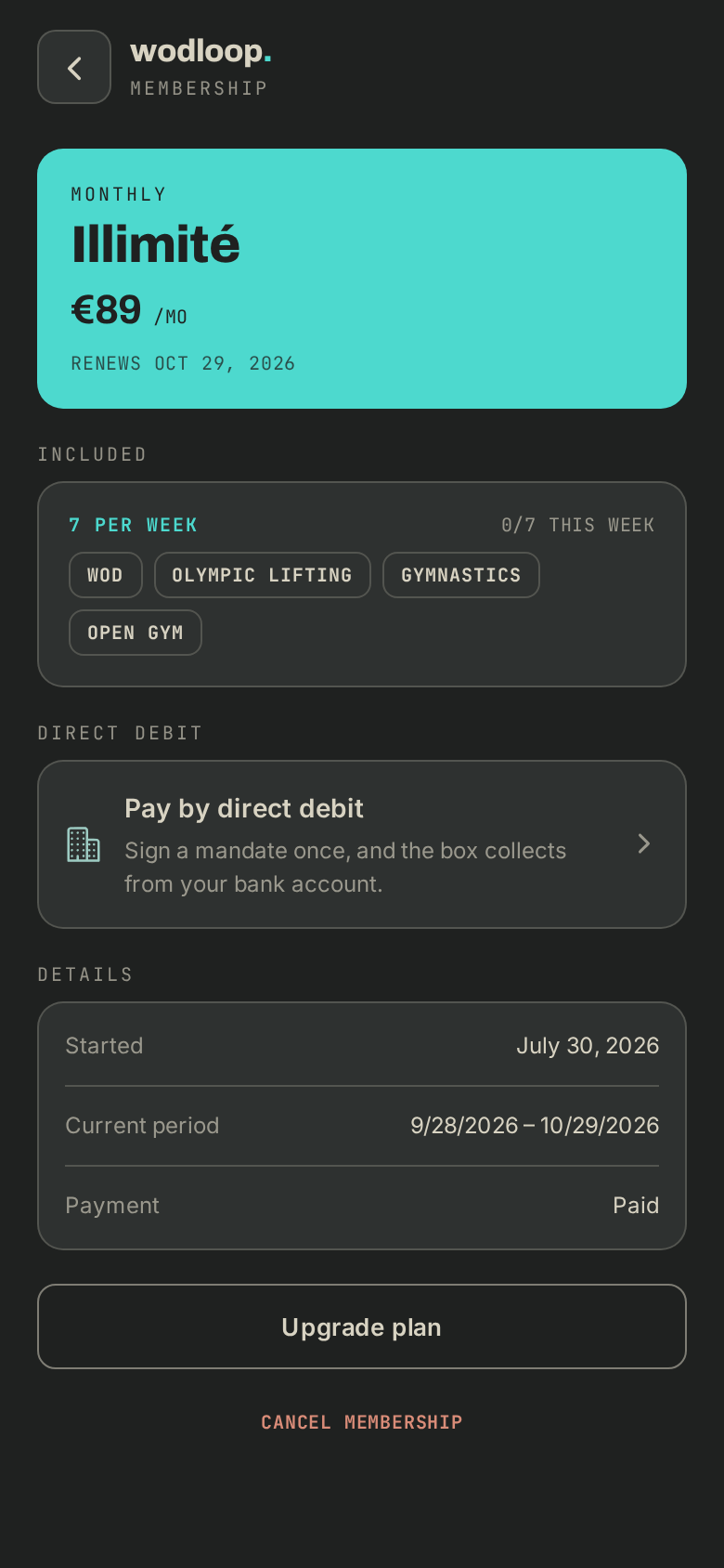 Your membership: current period, payment and what's included