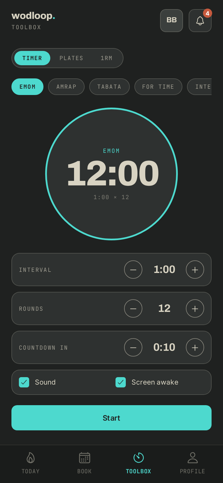 The Toolbox timer: format, values, sound and screen