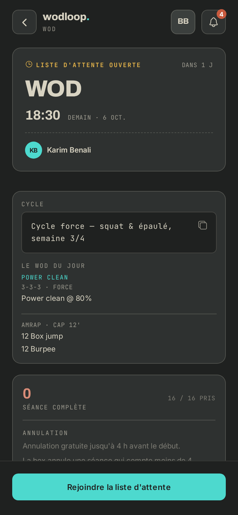 Une séance avec le WOD du jour