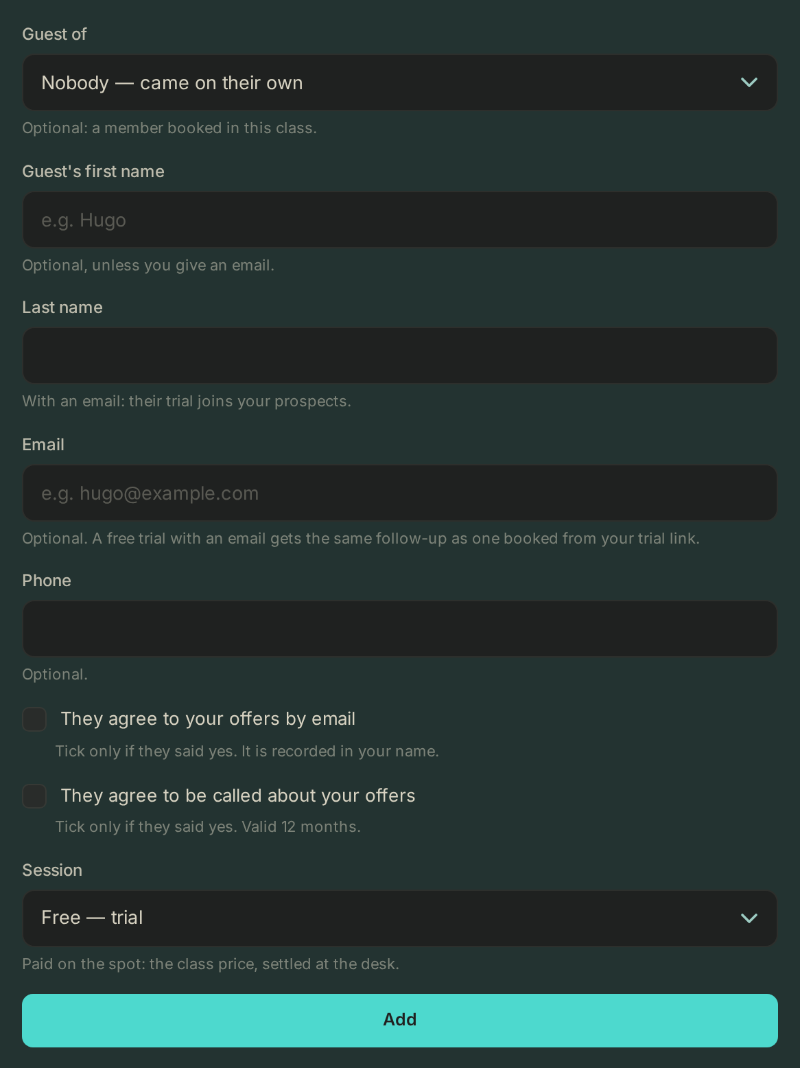 The add block in A guest (+1) mode