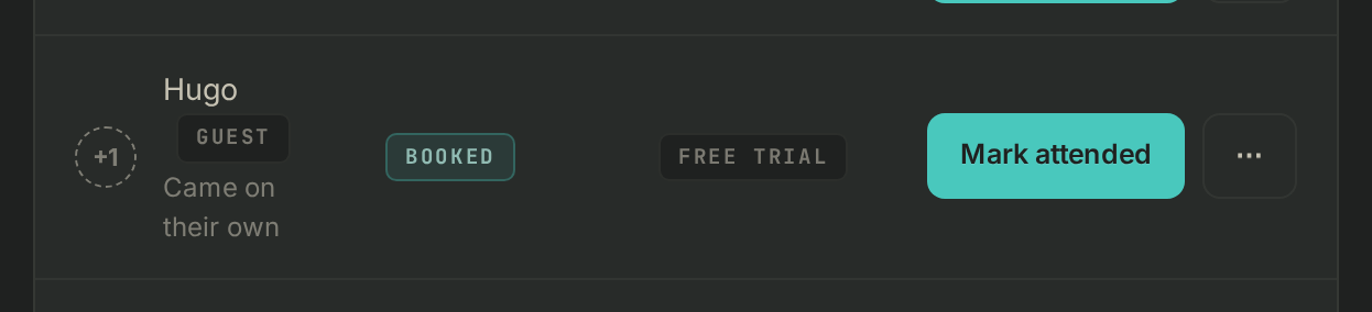 The roster with the guest, marked Free trial