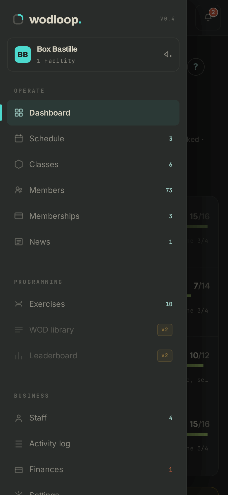 The back-office on a phone, menu open