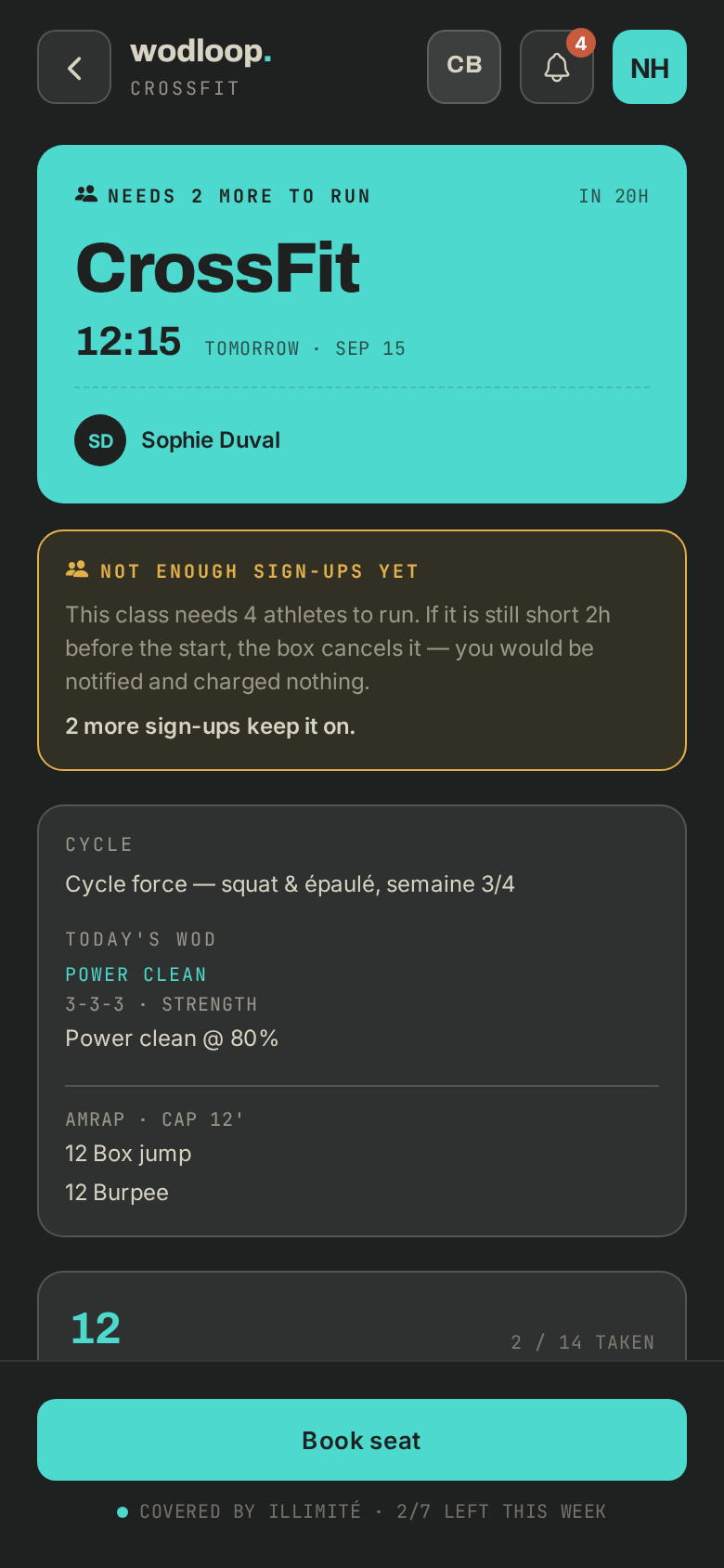 A class under the minimum in the app: needs 2 more to run, and why