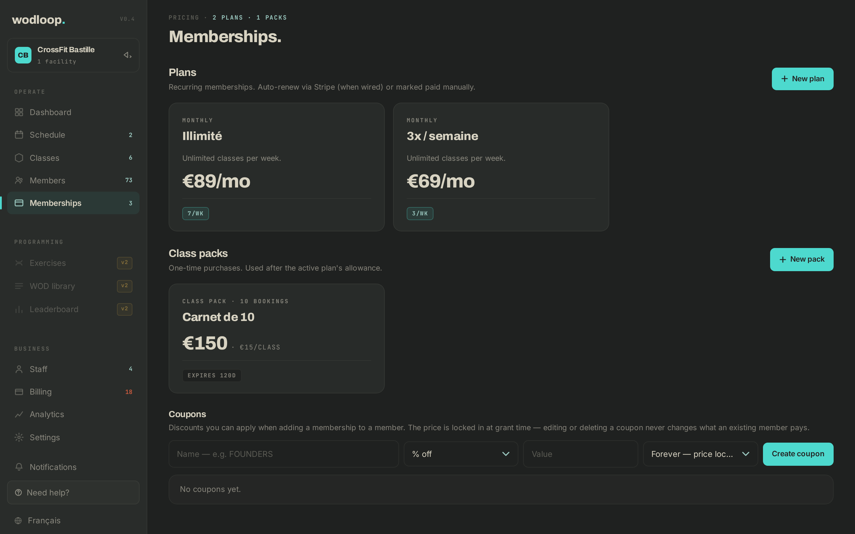 The plans and packs page
